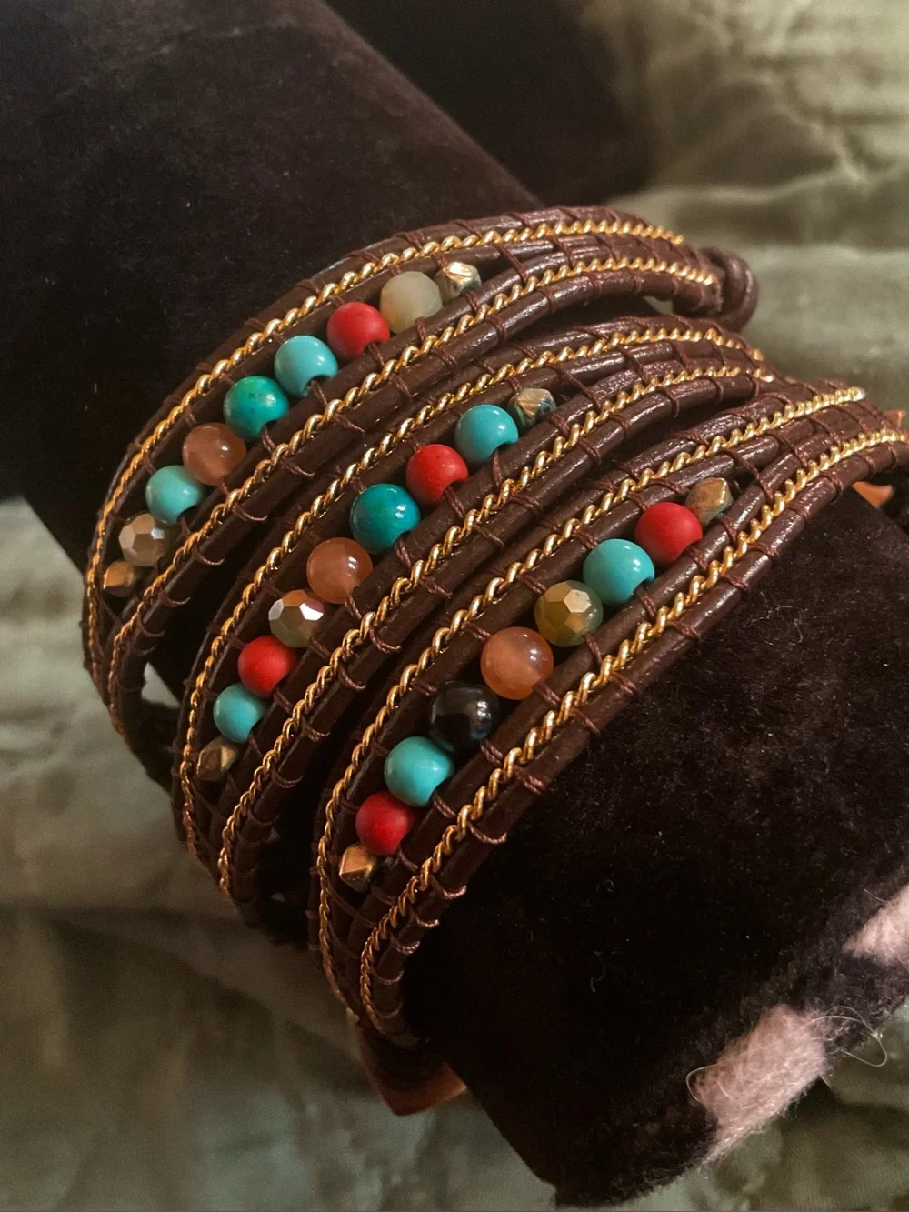 NAKAMOL CHICAGO MULTICOLOR LEATHER  BEADED WRAP BRACELET